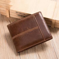 XL297 RFID Men's Genuine Leather Short Wallet Soft Comfortable Purse Gift Packaging Box Card Holders Accept Customized Logo