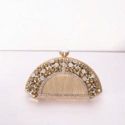 New design fan rhinestone clutch bag chain shoulder bag women box metal wedding party evening bags ladies fashion purse