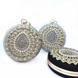 Wholesale rhinestone round clutch bag pearl purse women handbags banquet party evening bags for ladies