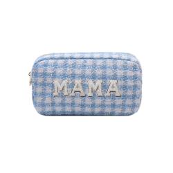 Designer Jewelry Tweed Cosmetic Zipper Lock Custom Embroidery Letter Checkered Makeup Bag Professional Top Zipper Pouch