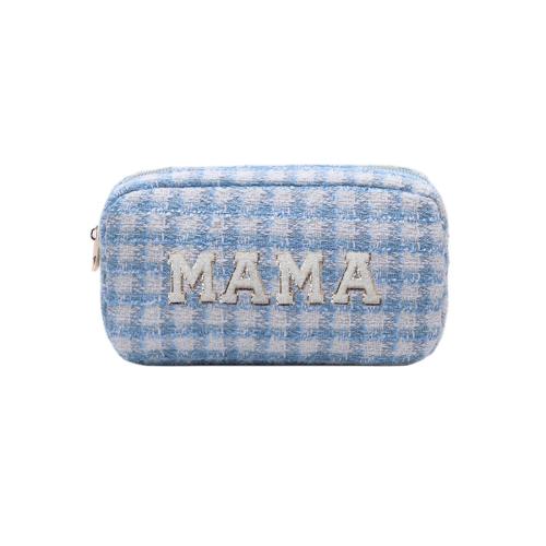 Designer Jewelry Tweed Cosmetic Zipper Lock Custom Embroidery Letter Checkered Makeup Bag Professional Top Zipper Pouch