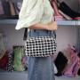 Keymay Personalized Chenille Varsity Letter Patches Cherecked Plaid Cute Pouch Cosmetic Itemes Makeup Bag Zipper Tweed Bag