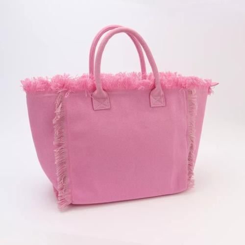 New Arrival 6 Colors Women Summer Canvas Handbags Shopping Beach Tote Hand Bag Tassel Fringe Canvas Tote Travel Bag With Handle