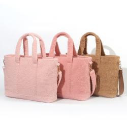 Keymay Shopper Bag for Women with Extra Strap Personalized Winter Plush Shoulder Sherpa Handbag Fluffy Teddy Tote Bag Belt Bag