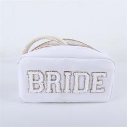 Keymay RTS Stock Popular Bridesmaid Gift Cute Girls Sewed Letter Make up Pouch Cosmetic Bag Bridesmaids Bag Chenille Letter Bag