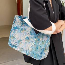 Factory Latest Literary Oil Painting Handbag Women Large Capacity Printing Canvas Tote Bag