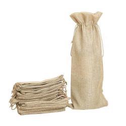 Gelory Manufacturer Supplier 2023 New Jute Fabric Wine Carry Bag Wine Bottle Gift Jute Drawstring Wine Bag