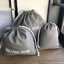 Custom Logo Printed Grey Cotton Linen Drawstring Pouch Cotton Linen Gift Packing Bag