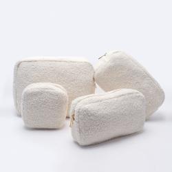 2023 Keymay RTS Winter Popular S M L Xl Brown Black Pink Makeup Bag Christmas Teddy Zipper Pouch Fluffy Sherpa Cosmetic Bag