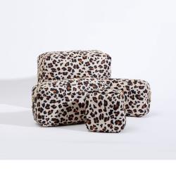 Keymay Rts Stock Low Moq Durable Gold Zipper Fashion Women's Waterproof Nylon Pouch Makeup Travel Bag Leopard Print Cosmetic Bag