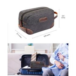 Custom Retro Bathroom Bag Men's Shaving Kit for Travel Accessories Leather and Canvas Travel Toiletry Bag for Men