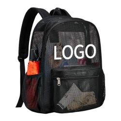 Custom Large Capacity Heavy Duty See Through Semi Transparent Book Back College Student School Mesh Backpack