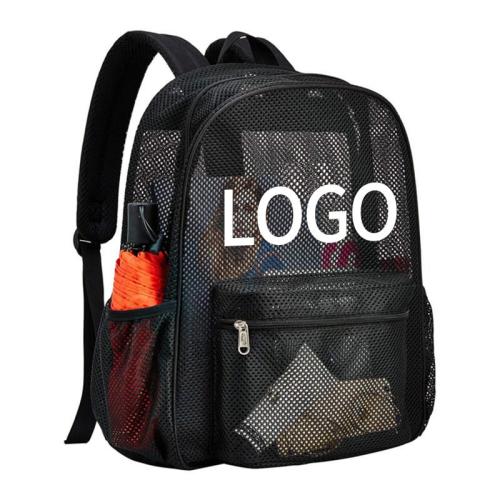 Custom Large Capacity Heavy Duty See Through Semi Transparent Book Back College Student School Mesh Backpack