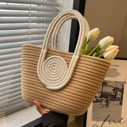 Colorful cotton rope woven hand-held large capacity handbag designer bags