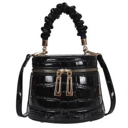 KBW470 Wholesale Hot Pleated Dinner Handbag Women Bag New Crocodile PU Ladies Bucket Single Shoulder Crossbody Bag