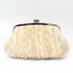 ZWY335 Champagne Pleated Polyester Ladies Evening Bag Banquet Party Luxury Rhinestone Clutch Bag Shell Shaped Prom Shoulder Bag