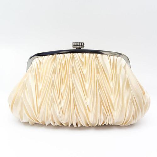 ZWY335 Champagne Pleated Polyester Ladies Evening Bag Banquet Party Luxury Rhinestone Clutch Bag Shell Shaped Prom Shoulder Bag