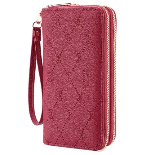 KBW466 Women Wallet Long Double Zipper Wallet Girls 2023 New Fashion Bow Clutch Bag Good Quality PU Ladies Money Card Clip