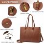 Laptop Bag for Women Vintage PU Leather Work Tote Bag 15.6 inch Business Office Computer Hand Bag Waterproof Shoulder Handbags