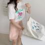 Large Capacity Summer White Student Canvas Handbags Embroidery Pattern Logo Canvas Shoulder Bag