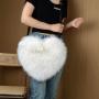 Trendy imitation fur peach heart plush bag leather strap shoulder heart shaped crossbody bag handbags