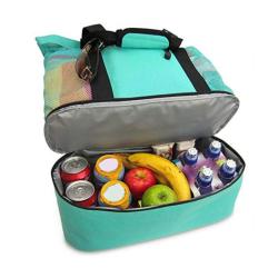Customized Waterproof Foldable Mesh Custom Logo Tote Beach Shopping Bag With Insulated Cooler Compartment