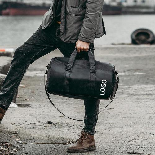 custom pu leather duffle bag with logo black tote weekender overnight carryon hand sports sac de gym duffel travel bag for men