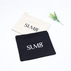 Eco-Friendly Canvas Gold Zipper Makeup Bag Natural Black Custom Logo Cotton Canvas Makeup Cosmetic Pouch
