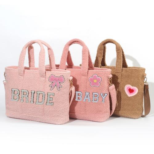 Keymay Popular Multi-color Personalized Letter Patches Bridesmaid Gift Sherpa Tote Bag Ladies Wedding Handbags Ladies Tote Bag