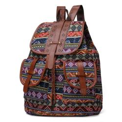 ZR578 New Women's Bag Backpack Girl Retro Pleasure Canvas Stripe Schoolbag Female Versatile Drawstring High Quality Travel Bag