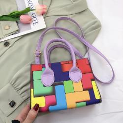 2022 New Korean Bags Women Messenger Bag Contrast Color Splicing Foreign Style Small Square Single Shoulder Bag