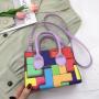 2022 New Korean Bags Women Messenger Bag Contrast Color Splicing Foreign Style Small Square Single Shoulder Bag
