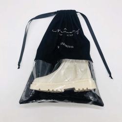 Custom Logo Printing Cotton Linen Plastic Gift Shopping Bag Shoe Dust Storage Bag Large Black Cotton Shoe Packaging Pouch