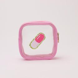 Keymay Gold Glitter Self Stick Embroidered Patch Makeup Bag Patch Rainbow Patch Mini Makeup Bag Small Cosmetic Bag PVC Pouch