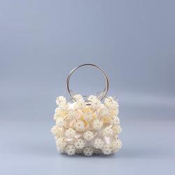Custom acrylic resin beads woven Handmade Women's Evening Bags Mini Pearl Beaded Handbag with Hollow out Feature