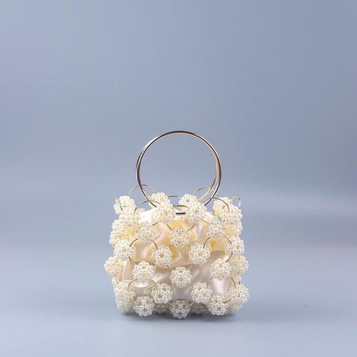 Custom acrylic resin beads woven Handmade Women's Evening Bags Mini Pearl Beaded Handbag with Hollow out Feature