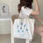 Large Capacity Summer White Student Canvas Handbags Embroidery Pattern Logo Canvas Shoulder Bag