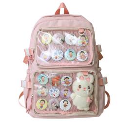Custom Waterproof Cute Women Girls Nylon Clear Pin Display School Backpack Custom ITA Bags