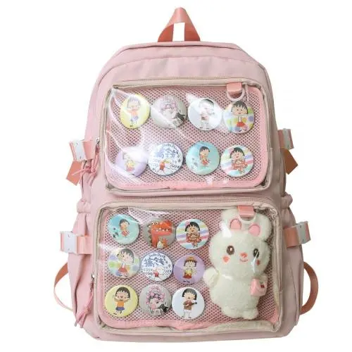 Custom Waterproof Cute Women Girls Nylon Clear Pin Display School Backpack Custom ITA Bags