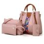Fac Price Ladies Small Handbags Fashion Weaving Technique 4 Pieces Set-PU Lining Zipper Closure Casual Bucket Square Colorful