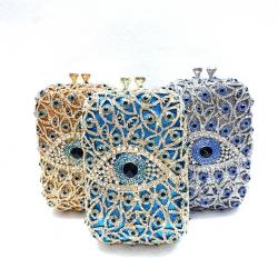 New Eye diamond evening bag banquet dress crystal bag hollow metal rhinestones purse vertical women's clutch bag