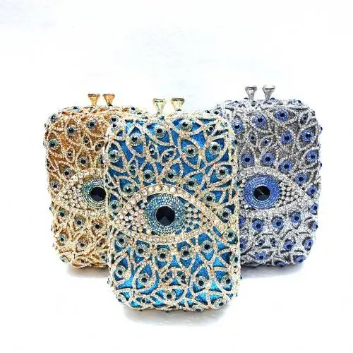 New Eye diamond evening bag banquet dress crystal bag hollow metal rhinestones purse vertical women's clutch bag