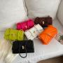 2024 New Lock Simple Fashion Large-Capacity Underarm Bag Portable Single Handle Square Tassel Candy Color Zipper Closure Chain