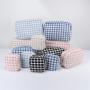 24 Hour Delivery Large Capacity Portable Soft Tweed Travel Cosmetic Makeup Standup Pouch Checked Organizer Toiletry Bag