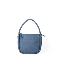Korean Design Style M Size Candy-Colored Curling Shoulder Bag Blue Denim Fabric Women's bag Silver Simple Soft PU Handbag