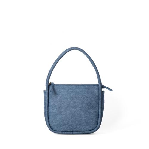 Korean Design Style M Size Candy-Colored Curling Shoulder Bag Blue Denim Fabric Women's bag Silver Simple Soft PU Handbag