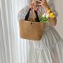 ZR435 Women Woven Bag Carrying New Seaside Summer Beach Vacation Versatile Retro Handbag Girl Bag Woolen Cloth Shopping Bag