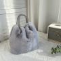 Pure Color Large Capacity Plush Crossbody Bag Artificial Rabbit Hair Bucket Tote Bag Magnetic Button Single Shoulder Handbag