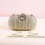 Wholesale new annular box purse women chain shoulder glitter fabric box clutch evening bags champagne shiny wrinkle clutch bag pochette femme