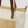 Custom Low MOQ Beige With Inner Pockets High Quality Zipper Long Handle Premium Work Large College Canvas and Leather Bags